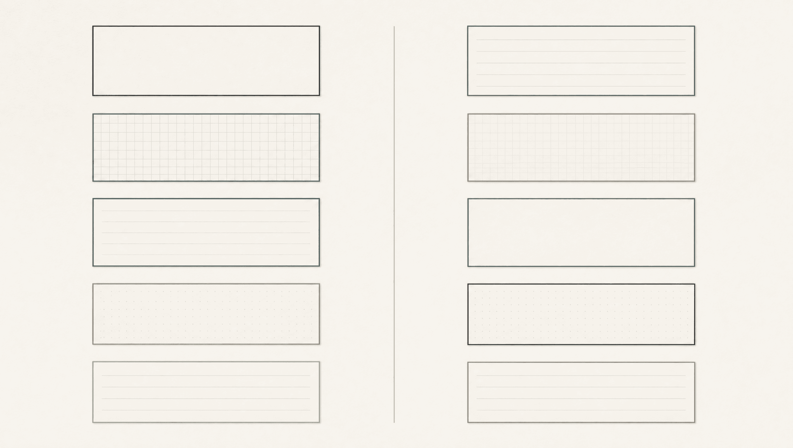 Two vertical columns of small blank cards with a single thin line running down the centre between them.